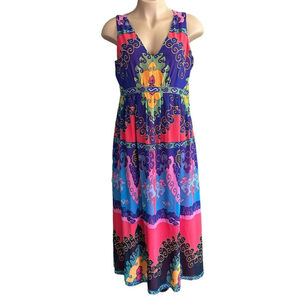 ModCloth‎ Maxi Dress XL Muster the Length Multi Color Sleeveless Retro 70s
